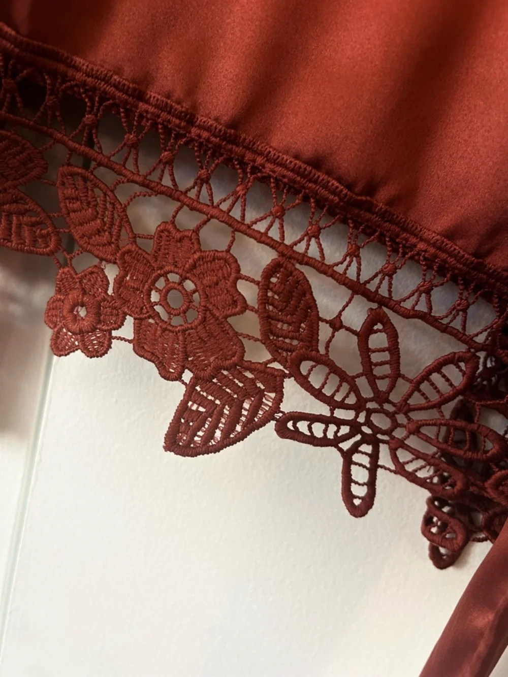 Women's Satin Lace-Trim Robe - Rust - Picture 4 of 8